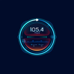 Aufkleber - Internet speed futuristic meter. Network bandwidth indicator, Wi-Fi signal strength dial display or web connection, data download and upload Mbps speed test digital circle interface with speed graph