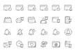 © Vector Tradition - Reminder, calendar, planner and alarm outline icons of vector schedule calendars, clocks, notification bells and new message. Isolated symbols of event date, time, appointment, new message and agenda