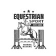 Horse riding icon, equestrian sport or jockey polo club, vector emblem. Horse racing tournament and steeplechase races championship on hippodrome, equine riders club