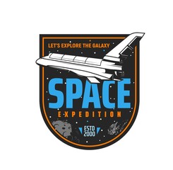 Wall Mural - space shuttle in galaxy universe, isolated vector icon of spaceship with rocket, moon, planet, stars