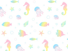 Seamless Pattern With A Collection Of Marine Life For Banners, Cards, Flyers, Social Media Wallpapers, Etc.