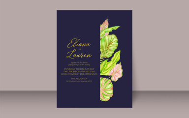 Wall Mural - Wedding invitation card with tropical leaves frame