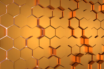 Wall Mural - abstract background of golden hexagon. 3d rendering.