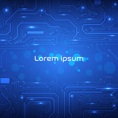 Fototapete - Circuit Board Technology Modern Copy Space for Infographic Text  Vector Background. Blue Abstract Scifi PCB Trace Data Transfer Design Illustration.	