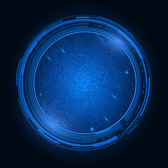 Fototapete - Abstract blue circuit board in HUD circle futuristic. Technology electronic line for infographic, poster, brochure vector.