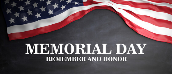 Wall Mural - Memorial Day Remember and Honor, America flag on black background. National USA holiday, 3d render