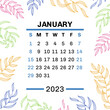 January. Calendar 2023. Leaves. Vector leaf. Hand drawn repeating elements. Fashion design print. Natural background