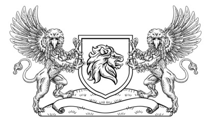 Wall Mural - Crest Lion Griffin Coat of Arms Griffon Shield