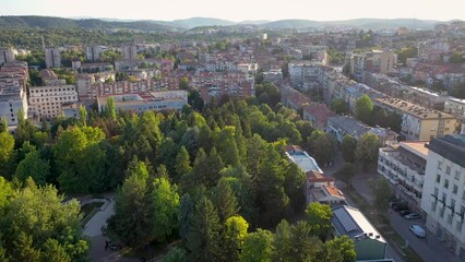 Wall Mural - Aerial 4k drone video of Veliko Tarnovo city in North Bulgaria