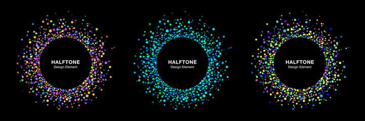 Wall Mural - vibrant splash frames. random halftone circle dots logo. colorful design element. splatter round. sp