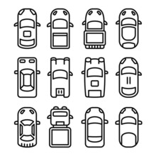 Car Top View Icon Set. Line Style Vector