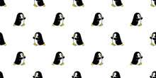 Penguin Seamless Pattern Bird Vector Duck Running Cartoon Repeat Wallpaper Tile Background Gift Wrapping Paper Illustration Design Scarf Isolated