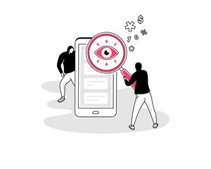 Leinwandbilder - Illustration of a spyware attack symbol with a spy magnifier and a smartphone. Easy to use for your website or presentation.
