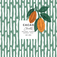 Chocolate bean textured illustration. Chocolate packaging design template. 