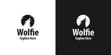 Silhouette Illustration Of Howling Wolf With Moon Logo Design