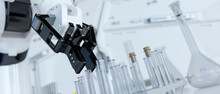 Automated Robot Arm Working In A Laboratory With Test Tubes And Bottles In A Science Setting 3d Render