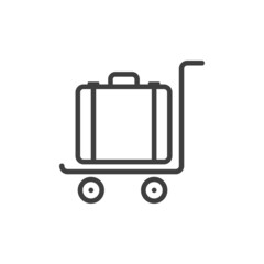 Poster - Logo luggage cart. Icono con silueta de maleta en carrito para equipaje en aeródromo con líneas en color gris