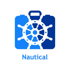 Poster - Logotipo con texto Nautical y silueta de timón de barco en maleta en color azul