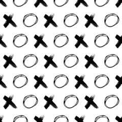 Seamless pattern with hand drawn cross and circle shapes