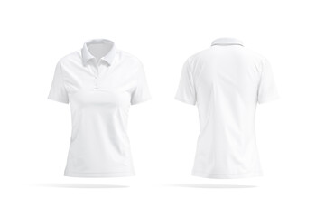 Wall Mural - Blank white women polo shirt mockup, front and back view