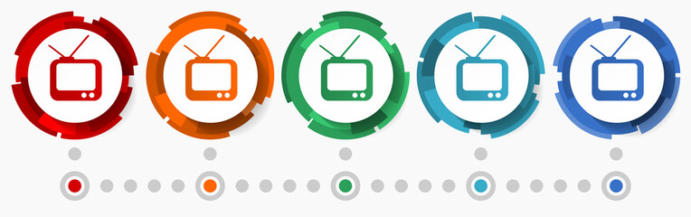Leinwandbilder - Television, tv concept vector icon set, modern design abstract web buttons in 5 color options, infographic template