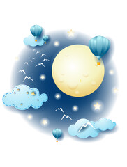 Sticker - Night landscape with clouds and full moon, fantasy illustration. Vector eps10