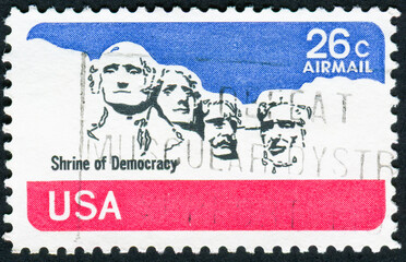 Sticker - USA - CIRCA 1974: Postage stamp printed by USA shows Mount Rushmore National Memorial