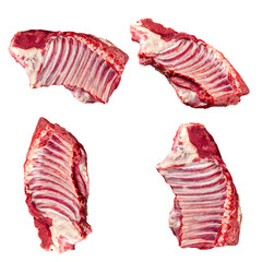 Wall Mural - Collage of isolated raw beef ribs meat on the white background