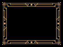 Art Deco Frame. Vintage Linear Border. Design A Template For Invitations, Leaflets And Greeting Cards. Geometric Golden Frame. The Style Of The 1920s - 1930s. Vector Illustration