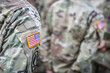 Detail shot with american flag on soldier uniform standing in military position during ceremony