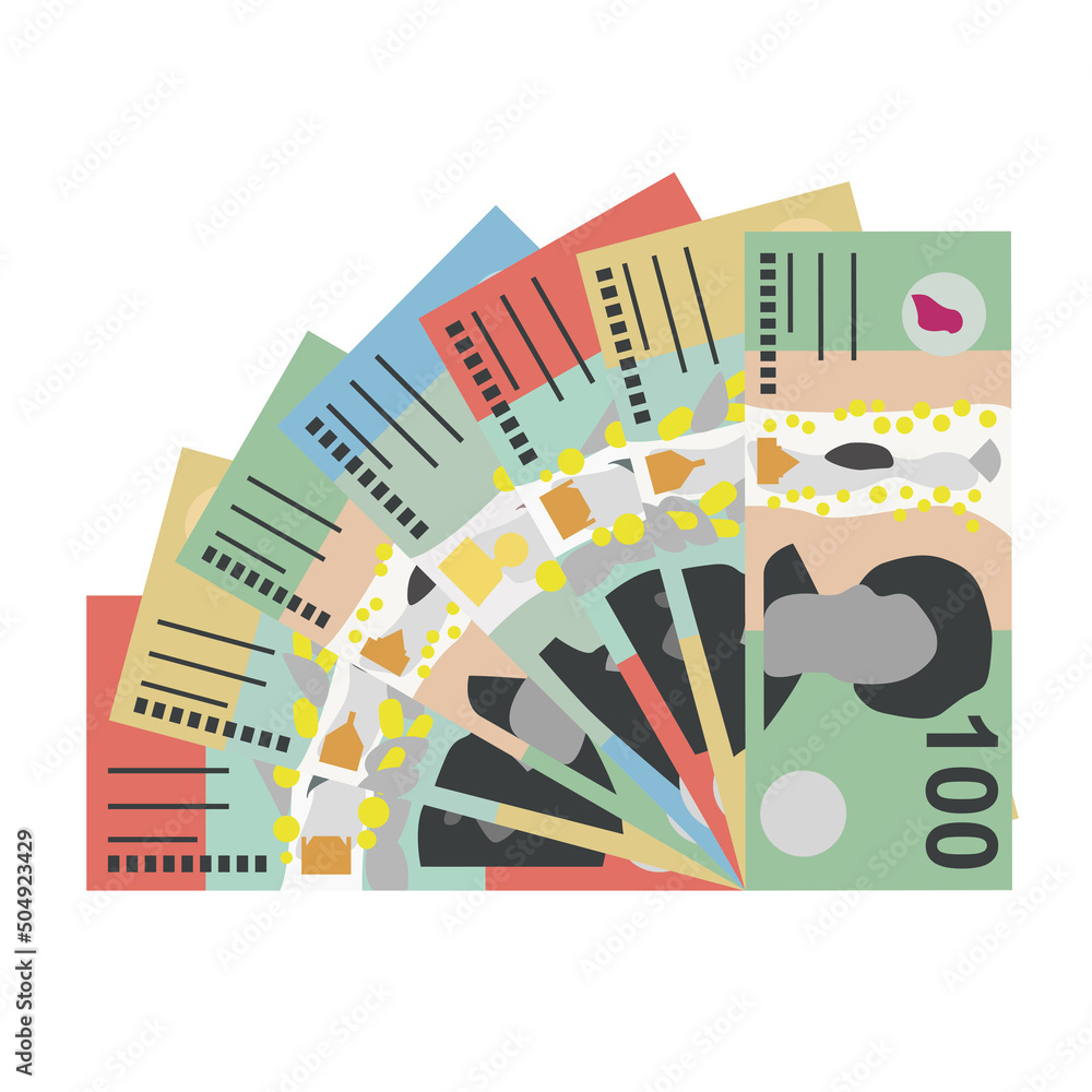 Vektor Australian Dollar Vector Illustration. Australia money set bundle  banknotes. Paper money 10, 20, 50, 100 AUD. Flat style. Isolated on white  background. Simple minimal design. ve službě Stock | Adobe Stock