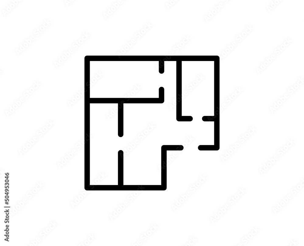 Line floor plan icon isolated on white background. Outline symbol for ...
