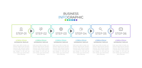 Wall Mural - Infographic design template can be used for presentation, banner, graphic, business flow and diagram. Modern flat Timeline template with 6 option, parts, step for process. Abstract template.