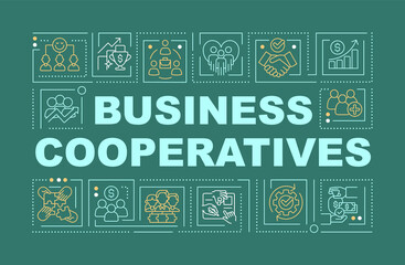 Wall Mural - business co-ops word concepts dark green banner. company management. infographics with icons on colo