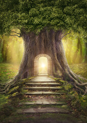 Wall Mural - big tree with entrance