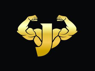 Wall Mural - Letter J Logo With muscular shape. Fitness Gym logo.