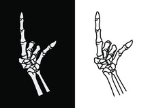 Black And White Hand Of Human Skull Line Art Vector Illustration. Rock Element For Apparel Design, Poster, Merchandise, Band. Vector Eps 10
