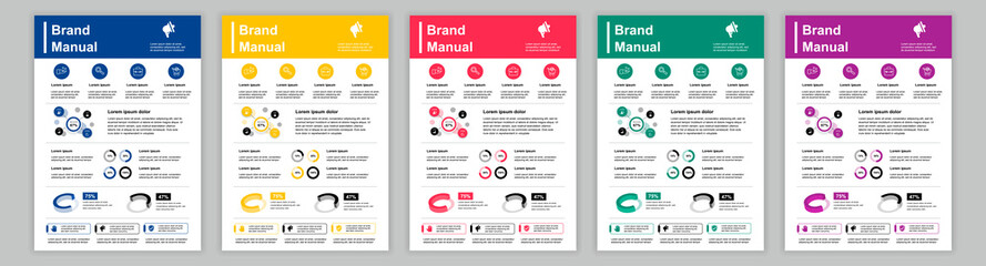 Poster - DIN A3 business brand manual templates set. Company identity brochure page with infographic with charts, graphs, diagrams. Banner for advertisement. Vector layout design for poster, cover, brochure
