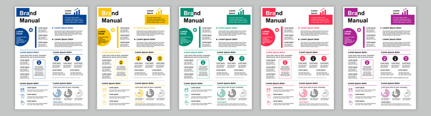 Poster - DIN A3 business brand manual templates set. Company identity brochure page with financial data. Banner with marketing and professional development. Vector layout design for poster, cover, brochure