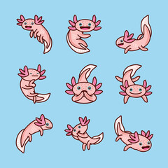 Wall Mural - icons cute axolotl