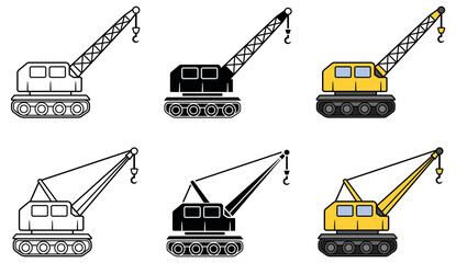 Wall Mural - Construction Crane Truck Clipart Set - Outline, Silhouette and Color