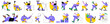 Colorful vector illustration set of isolated people with computers at workplace virtual video conference call and meeting. Diverse men and women with laptops at remote work online business