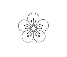 Vector Isolated Single Symmetrical Five Petals Sakura Flower Blossom With Stamens Pretty Flower Colorless Black And White Contour Line Drawing