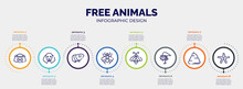 Infographic For Free Animals Concept. Vector Infographic Template With Icons And 8 Option Or Steps. Included Dog Food Bowl, Dog With Floppy Ears, Guinea Pig Heag, Big Fly, Big Bee, Flamingo With Leg