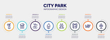 Infographic For City Park Concept. Vector Infographic Template With Icons And 8 Option Or Steps. Included Lemonade, Medusa, Cherry, Cupcake, Stag Beetle, Null, No Smoking, Statue Editable Vector.