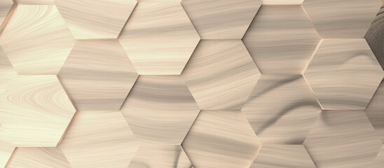 Wall Mural - Abstract modern wooden honeycomb background using as header, 3d rendering