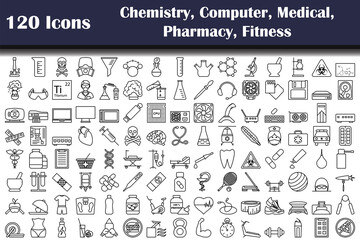 Wall Mural - Set of 120 Icons Chemistry, Computer, Medical, Pharmacy, Fitness icons