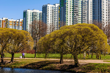 Saint Petersburg, Russia, May 8, 2022.  Multi-storey modern residential buildings