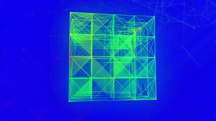 Wall Mural - beautiful abstract blue and green polygonal surface moving in animation. motion. bright triangles cr