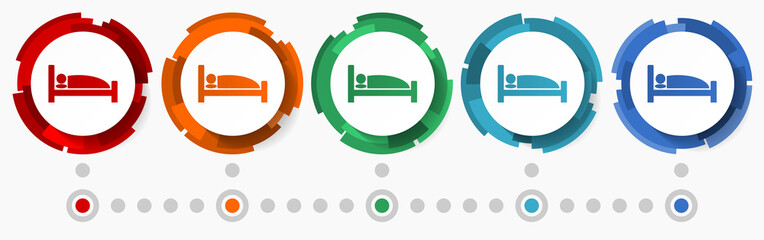 Poster - Sleep, bed, hotel concept vector icon set, modern design abstract web buttons in 5 color options, infographic template